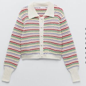 Zara Rainbow Striped Chunky Knit Cardigan Sweater, Large (B4)